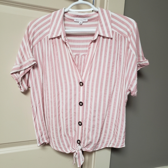 Socialite button up tie front top - Picture 2 of 3